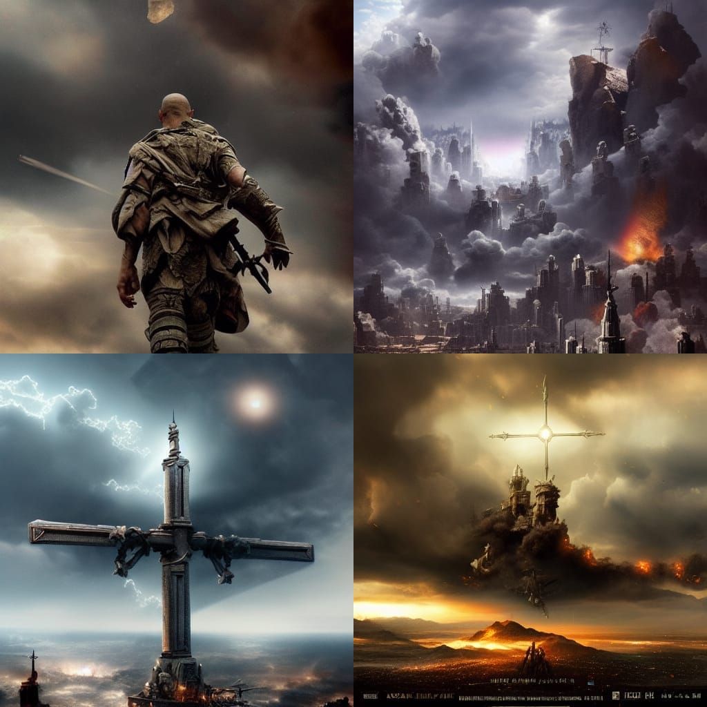 war with god in sky crosses in war battle