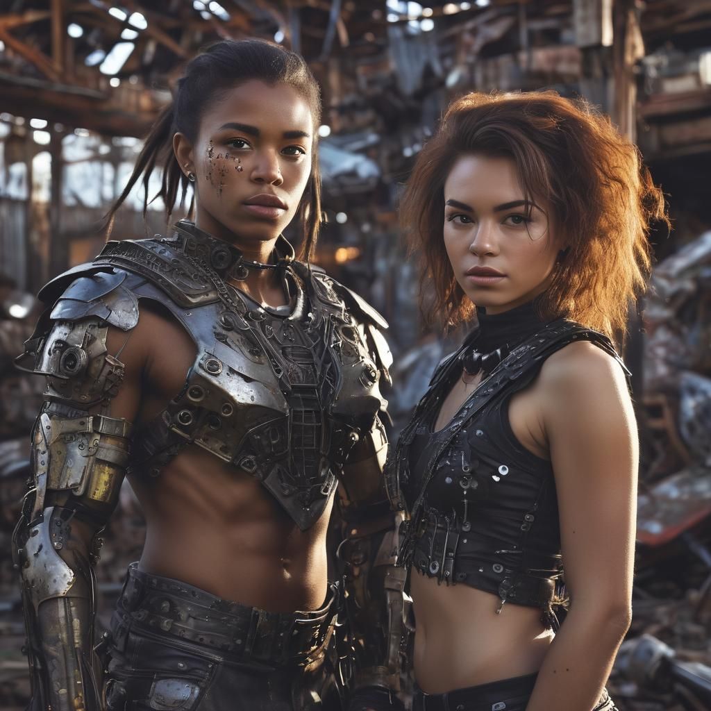 Portrait Strobe-lit Raver MULTI-RACIAL FEMALE COUP... - AI Art