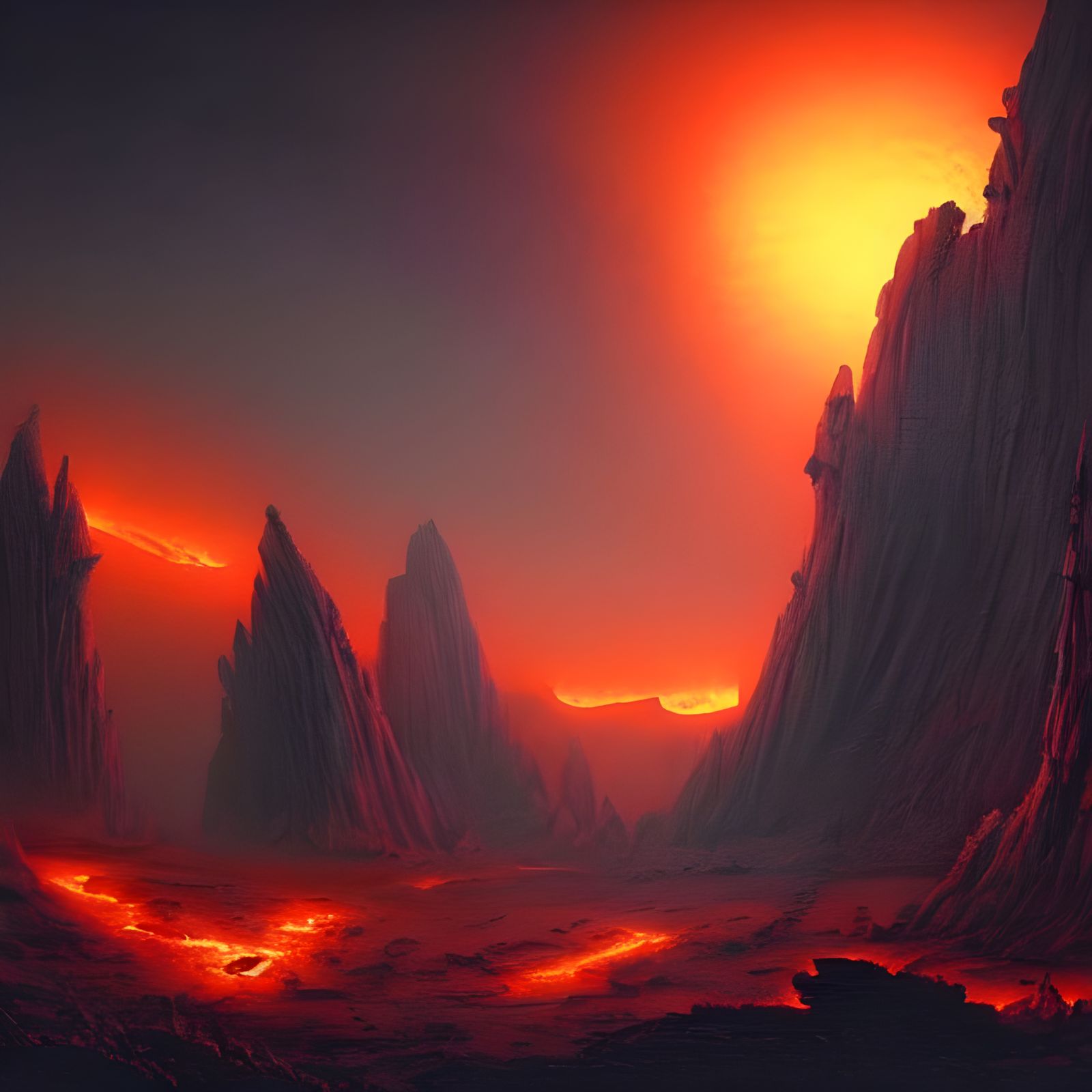 Fiery Sci-fi Fantasy landscape