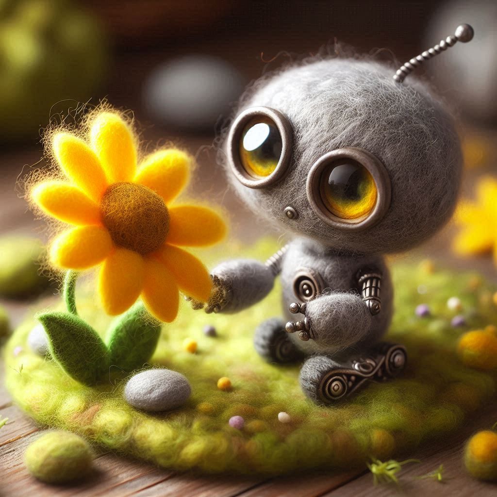 Felted Robot & the Flower