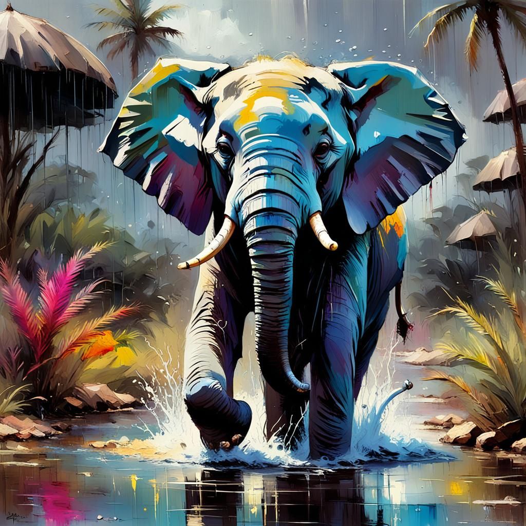 baby elephant in the rain  by @Chief_Runs-with-scissors