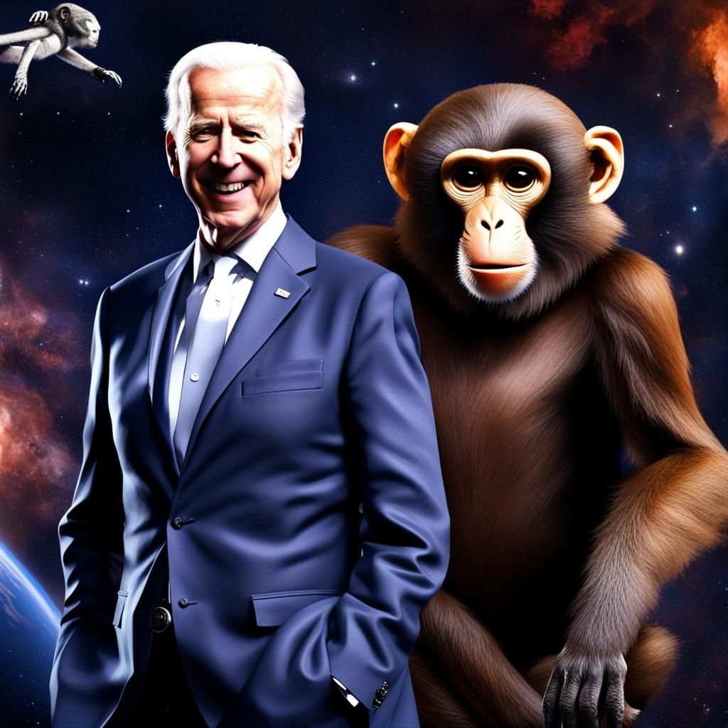 doctor who intro of Joe Biden with a monkey in space