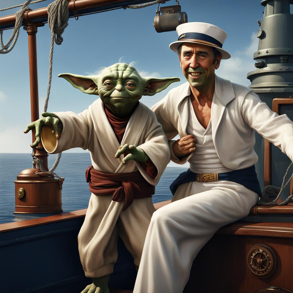 Nicolas Cage and Yoda set sail! - AI Generated Artwork - NightCafe Creator