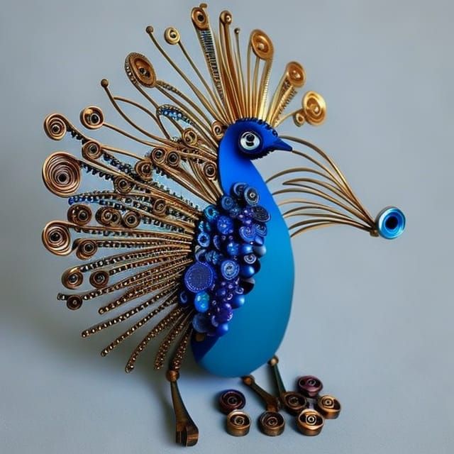 Peacock of Metal and bottle caps 7