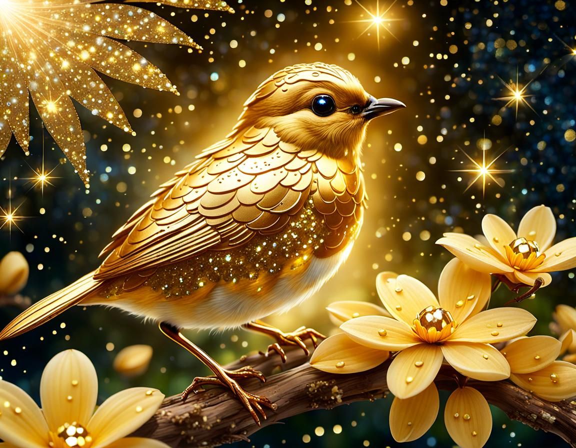 Golden Dream: Golden Bird and Almond Bloom  by @ScorpionAI
