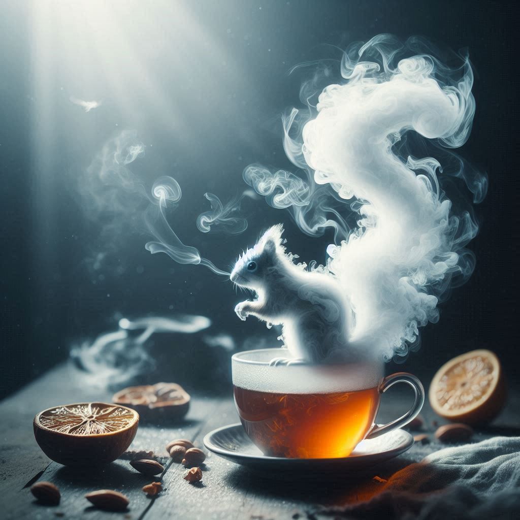 smokes and water making the shape of a squirrel