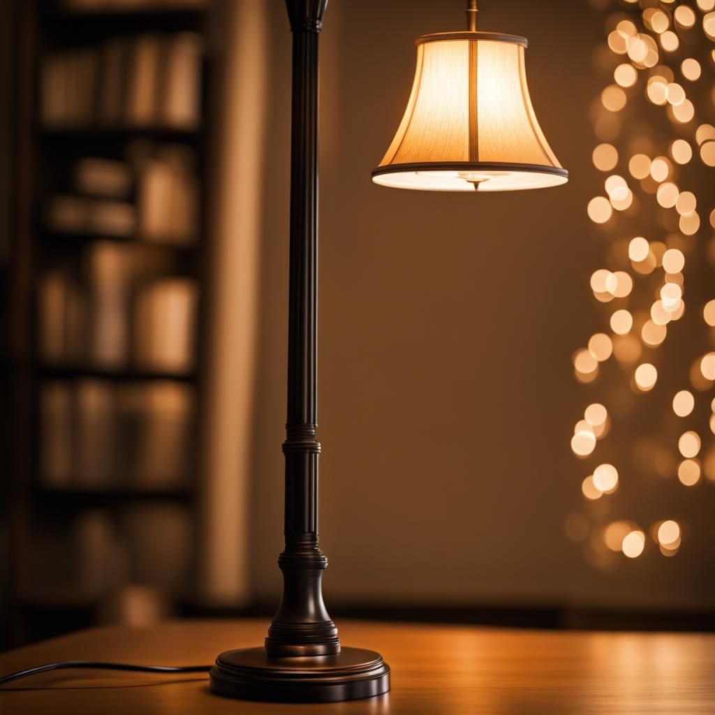 Lit standard lamp, real