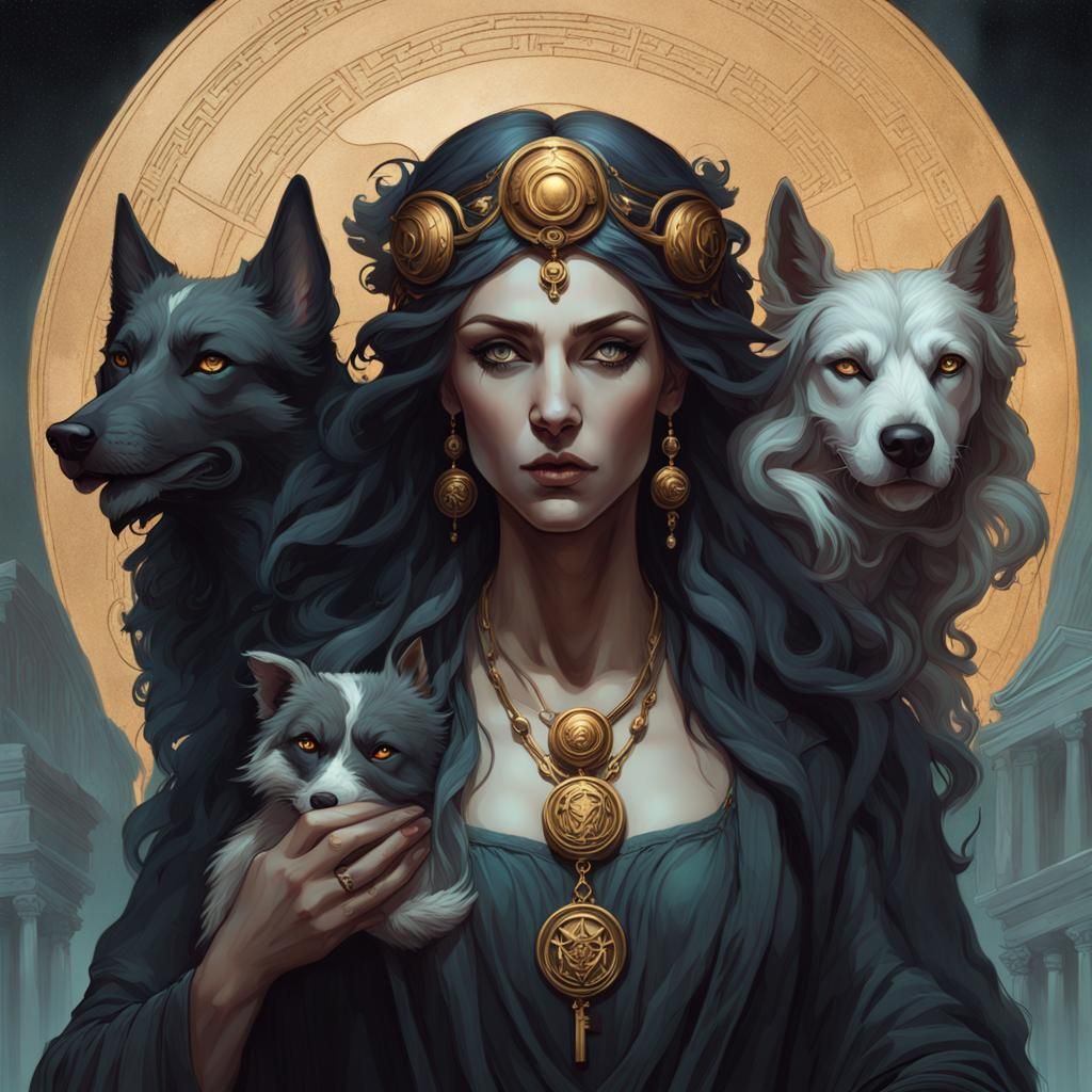 Hecate with many dogs - AI Generated Artwork - NightCafe Creator