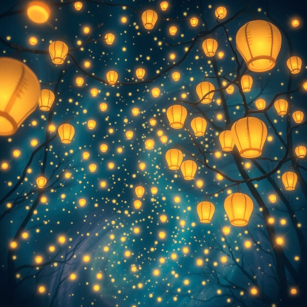 Dreamlike Firefly Gathering in Whimsical Japanese Style