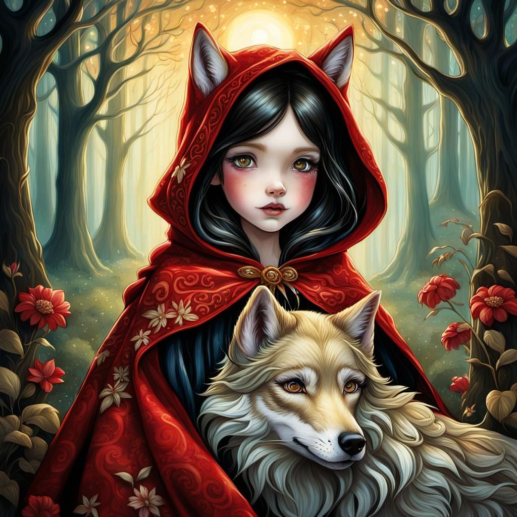 Little Red Riding Hood with wolf in Jasmine Becket-Griffith style | intricate detail | highly detailed| ...  by @Fritholf