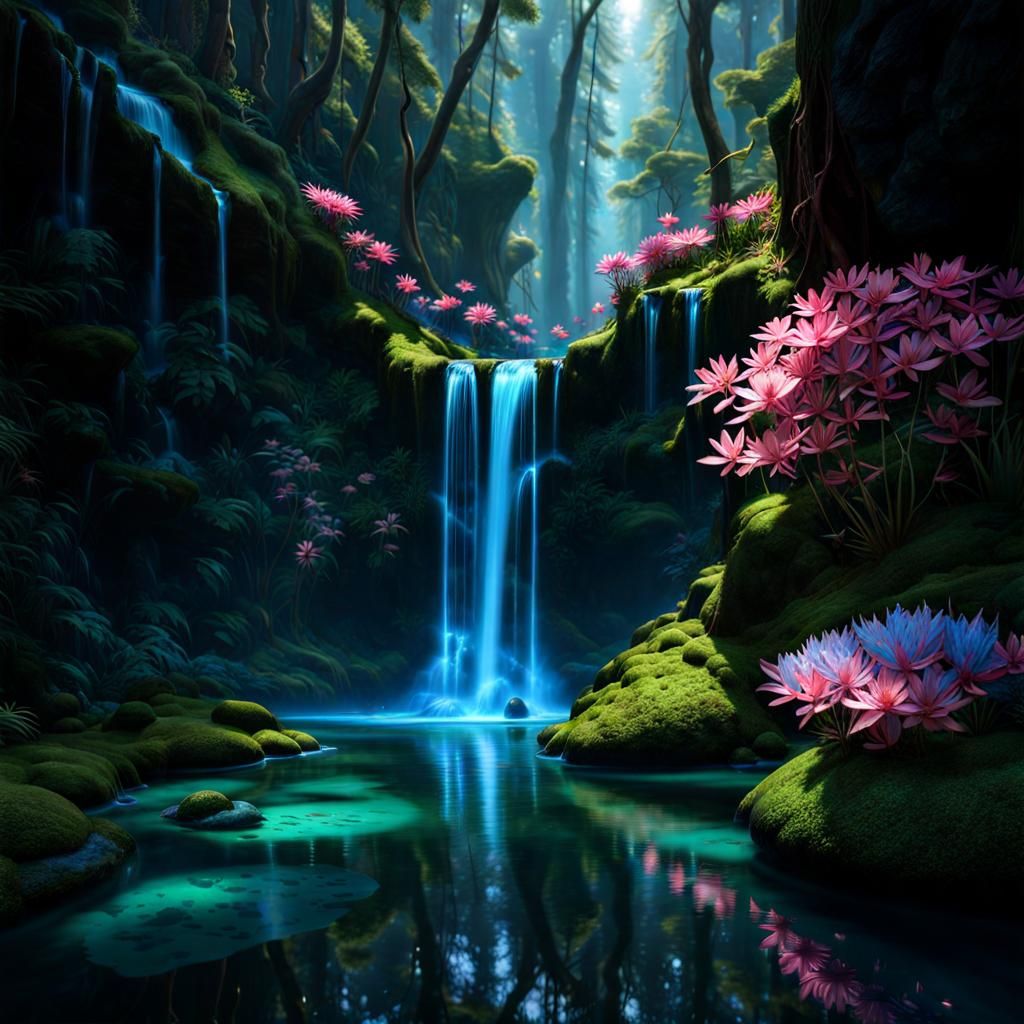 Fairy Waterfall, Reflections in Water - AI Generated Artwork ...