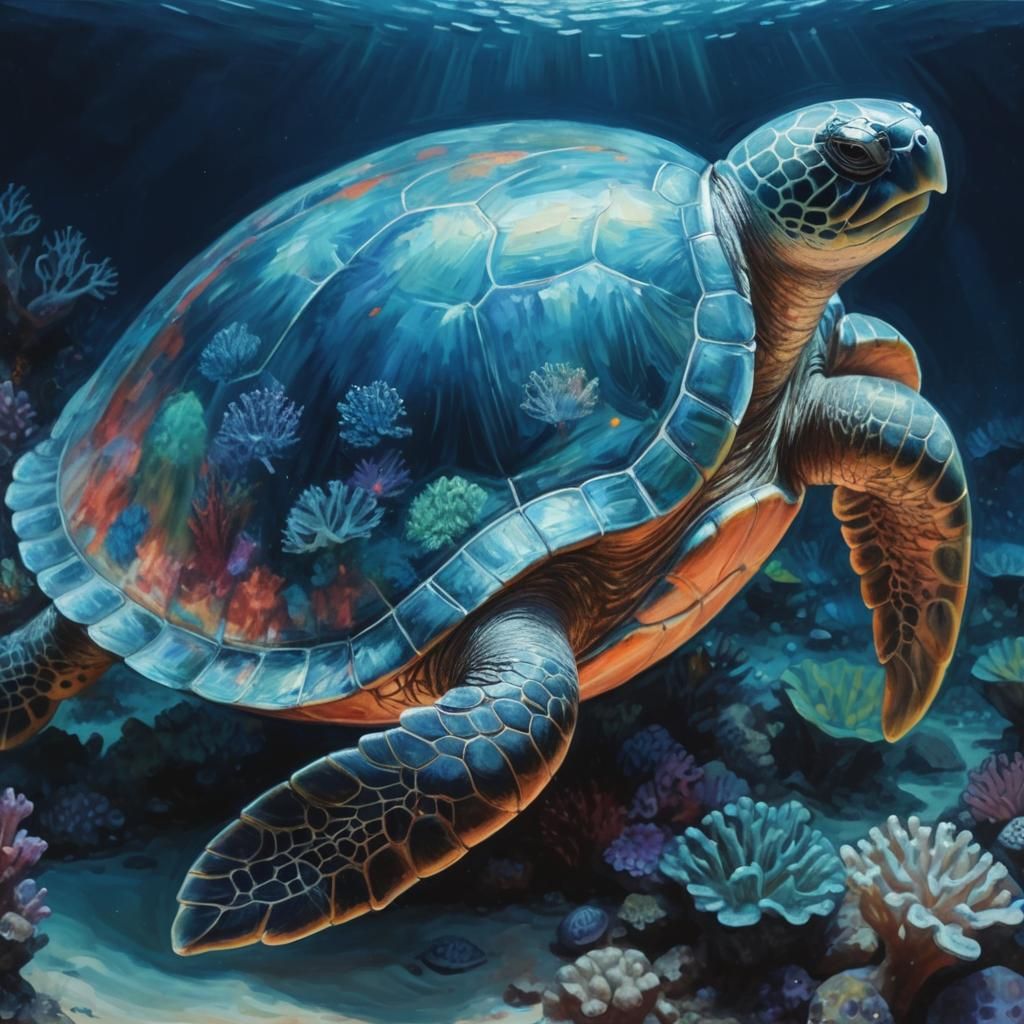 magical turtle on coral seabed - AI Generated Artwork - NightCafe Creator