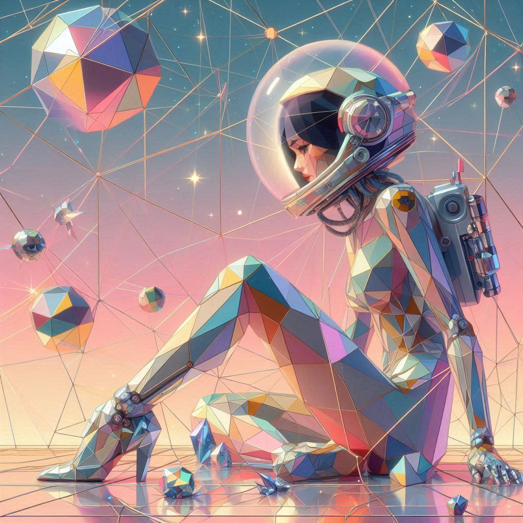 geometric low poly fractal 70s 80s sci-fi art hajime sorayam...