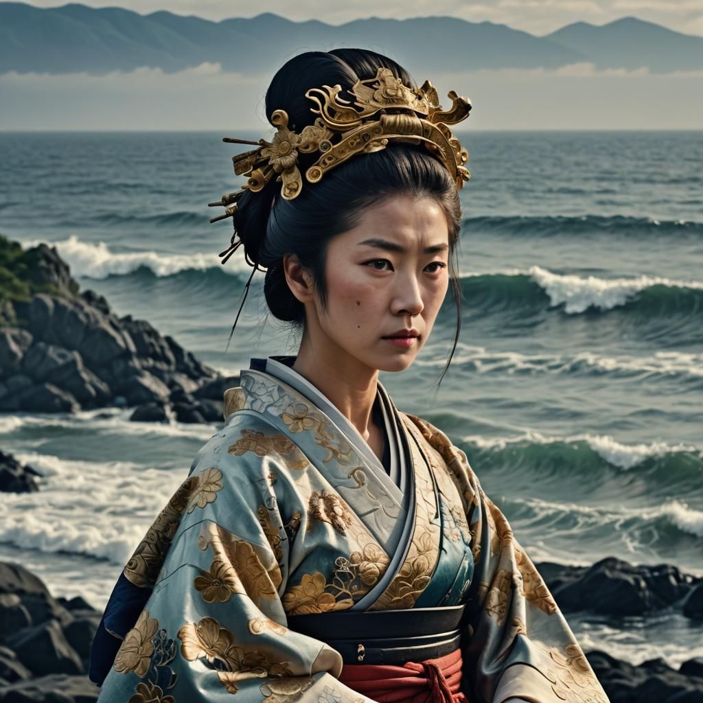 Anna Sawaï as Lady Mariko in Shogun in front of the ocean - AI Generated  Artwork - NightCafe Creator