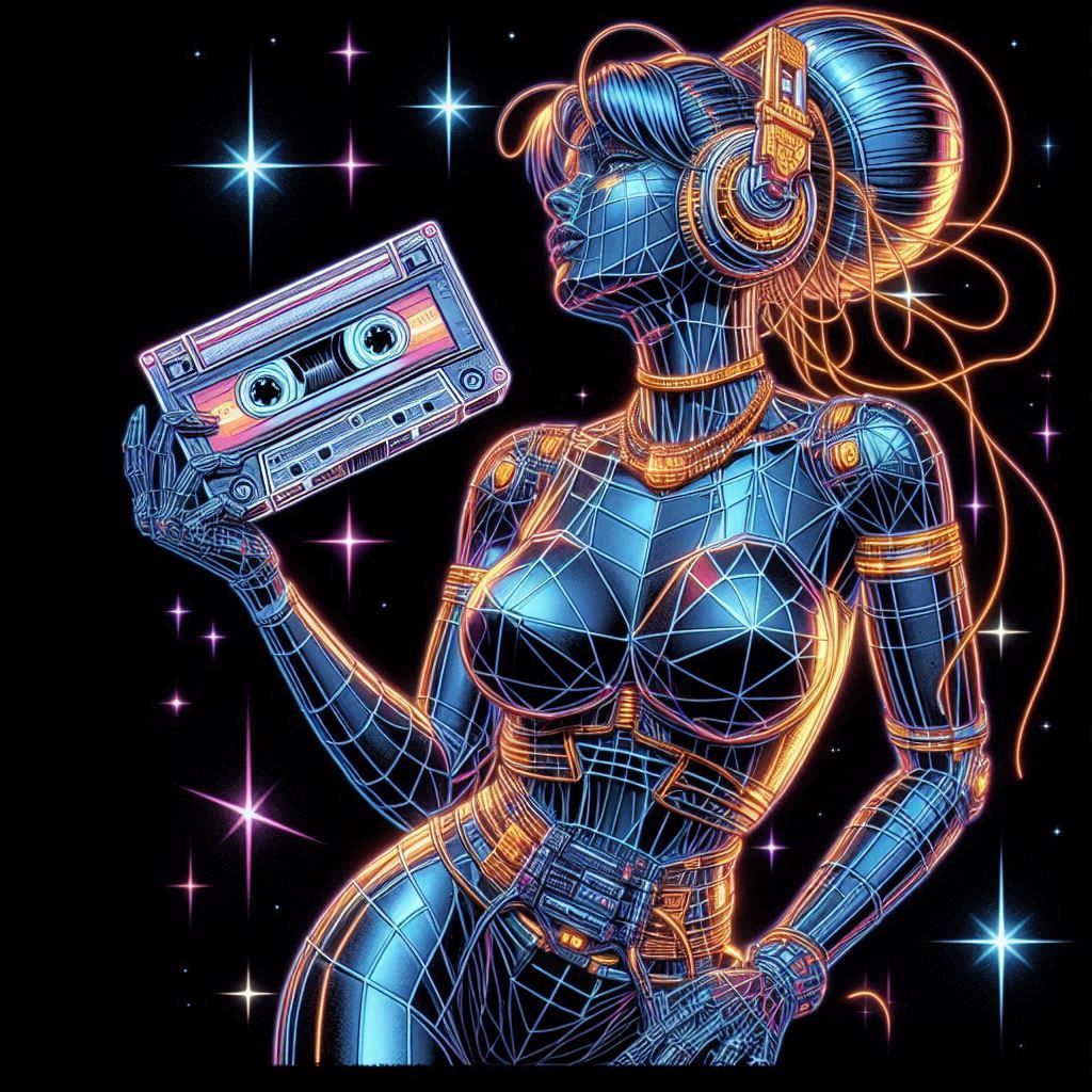 A hand drawn retro futurism illustration image of a wirefram...