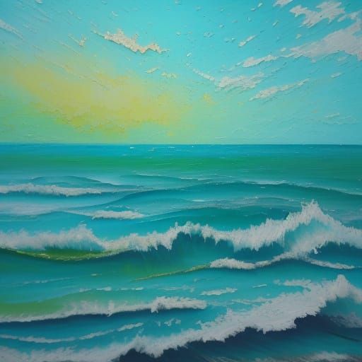 Vivid Impasto Seascape Oil Painting