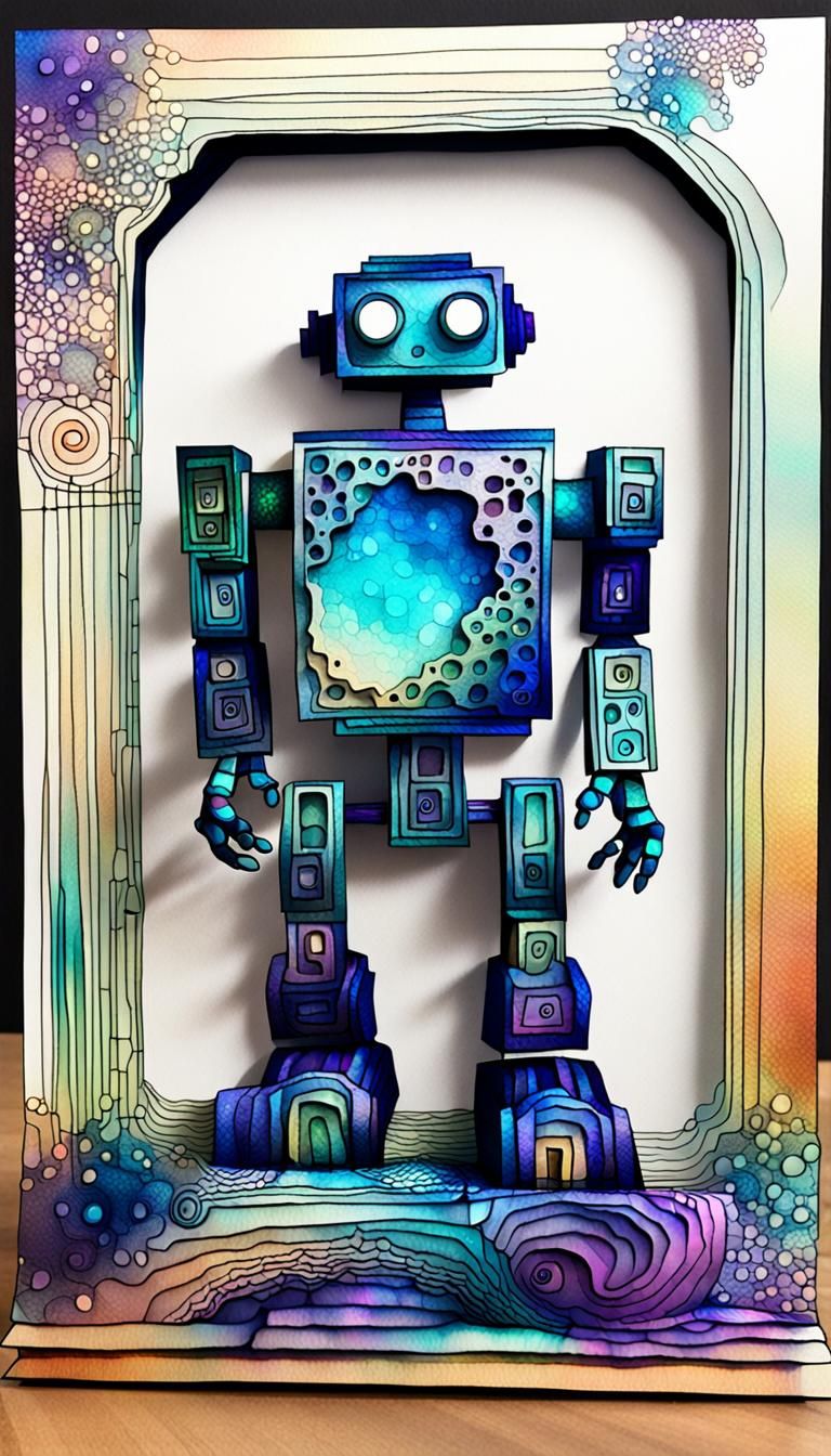 built a prompt; 3D FRACTALS, EYRIE, ALCOHOLINK, robot, holographic