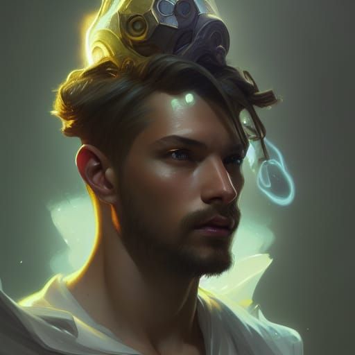 light mage male, casting spell head and shoulders portrait, ...