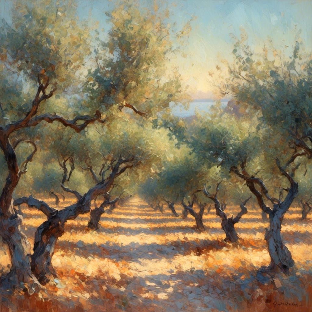 Impressionistic landscape of an olive grove
