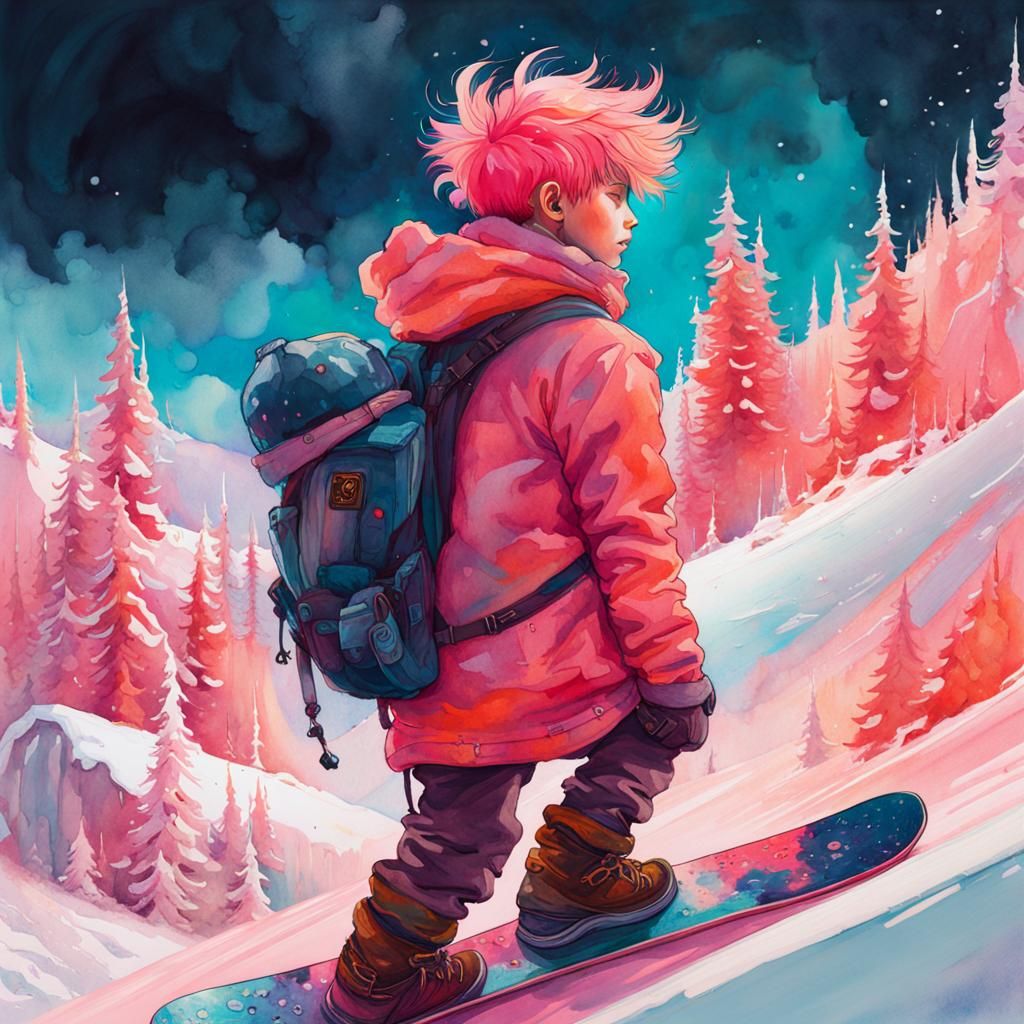 Snowboarding, coral_pink_colour palette
