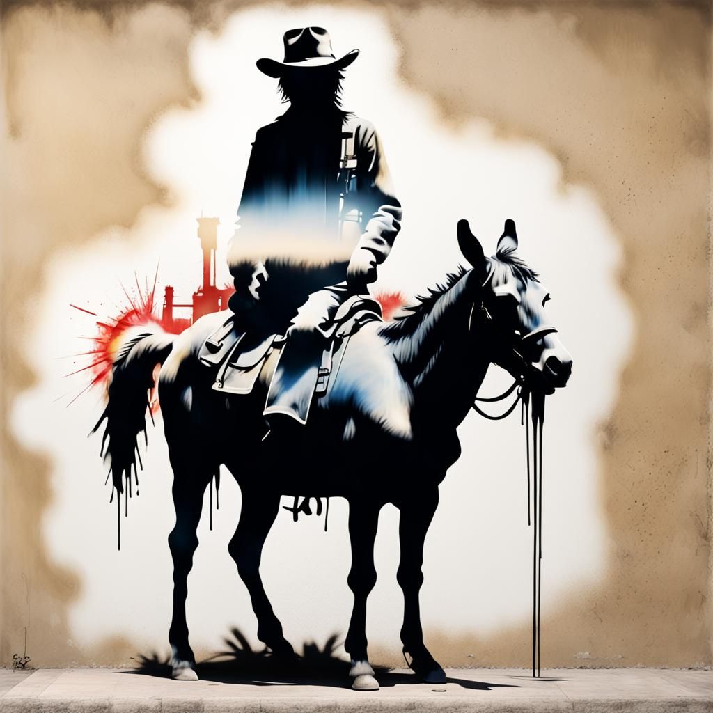 Banksy Style Donkey Silhouette in Double Exposure