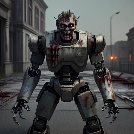 Hyperrealistic Zombie Robot in Moonlight, 3D Render