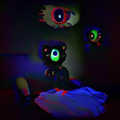Glowing eyes in a dark room