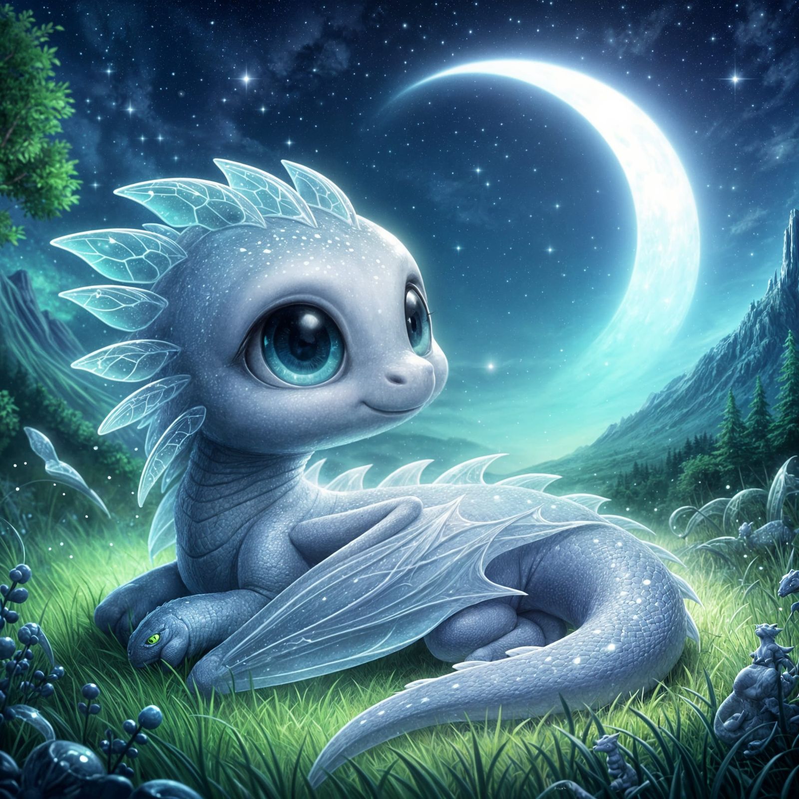Silent Night's Wonder: The Baby Dragon in Moonlight