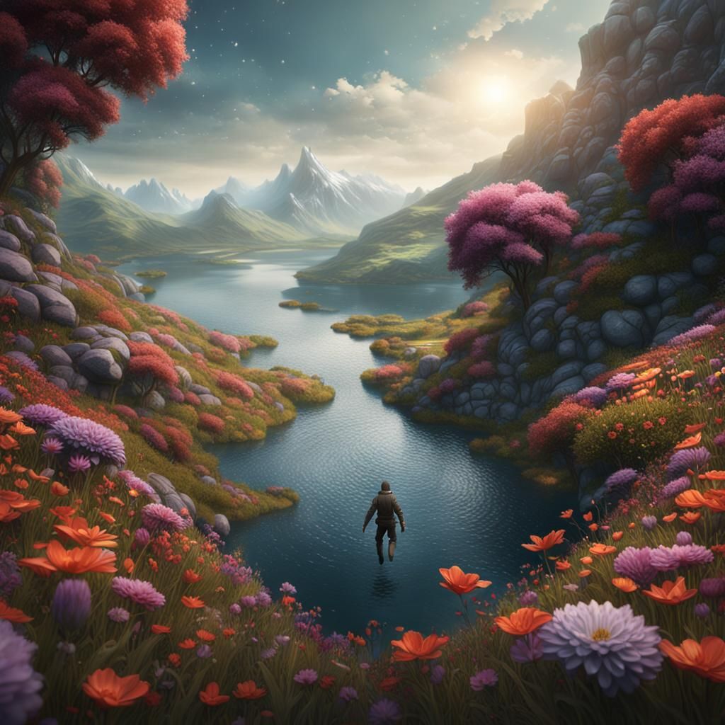 Man Falling From Hill: Detailed Matte Painting