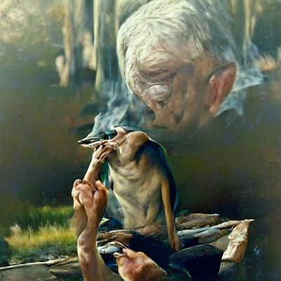 Sméagol smoking a blunt
