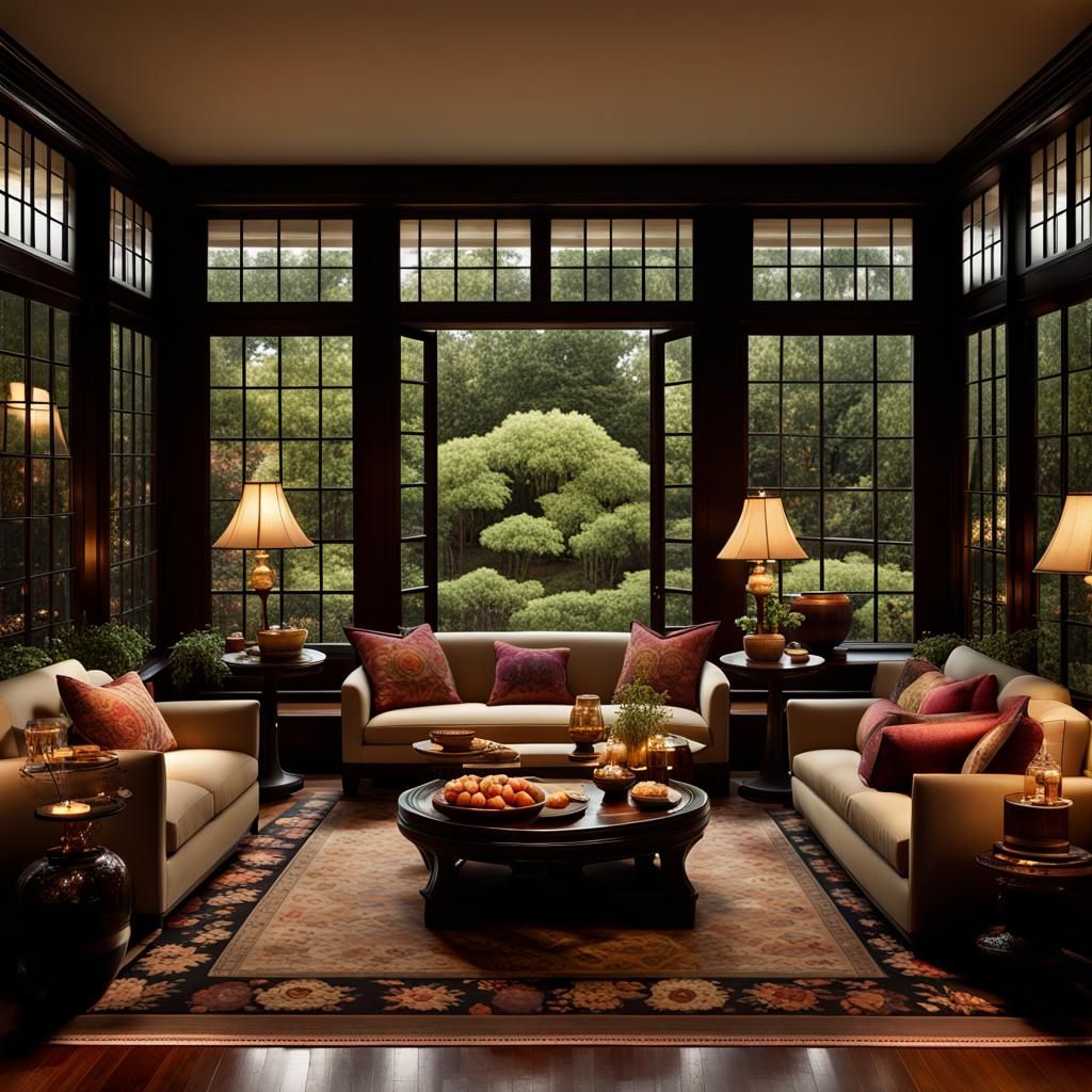 award winning night mode Architectural Digest photograph of small cozy