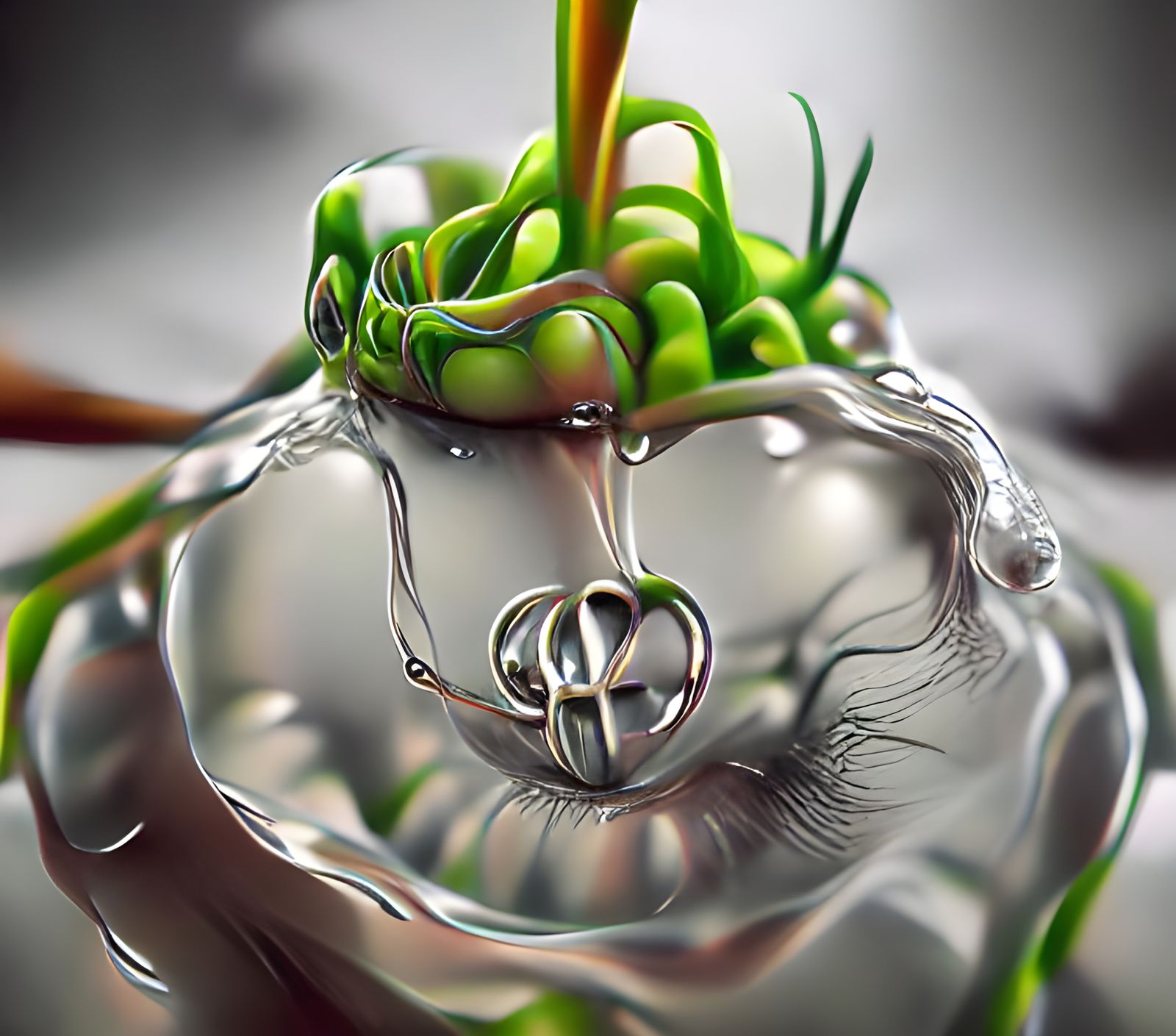 Tendril bush in a drop of water, beating heart