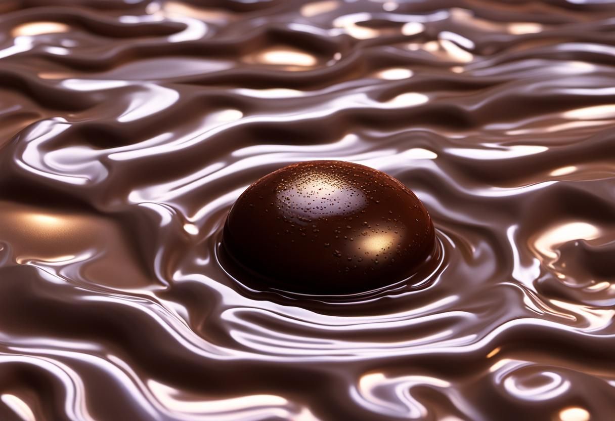 Old car moving in the shape of a boat on a lake of realistic digital cocoa chocolate