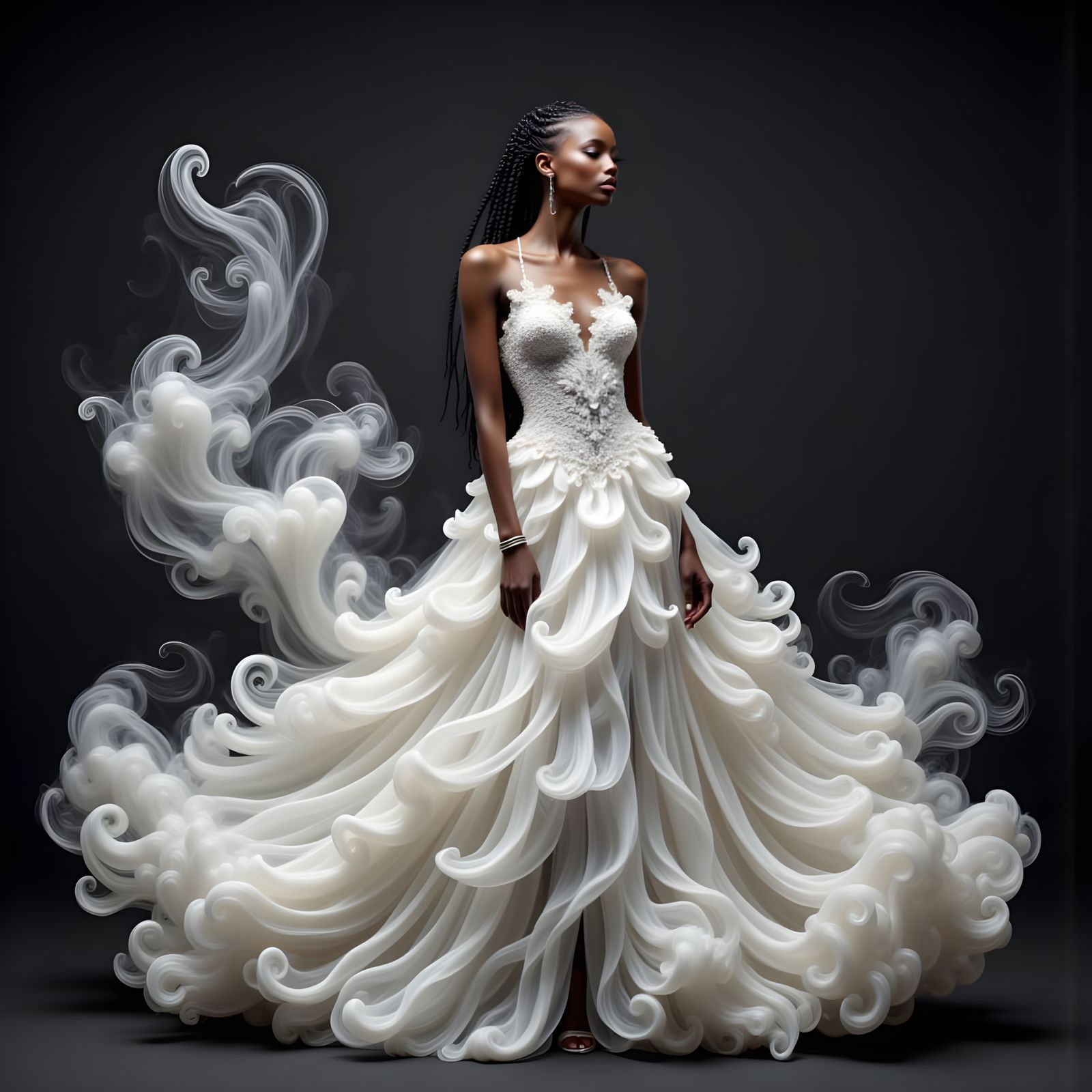 Surreal Afrikan Goddess in Swan Feather Gown with Henna Tatt...