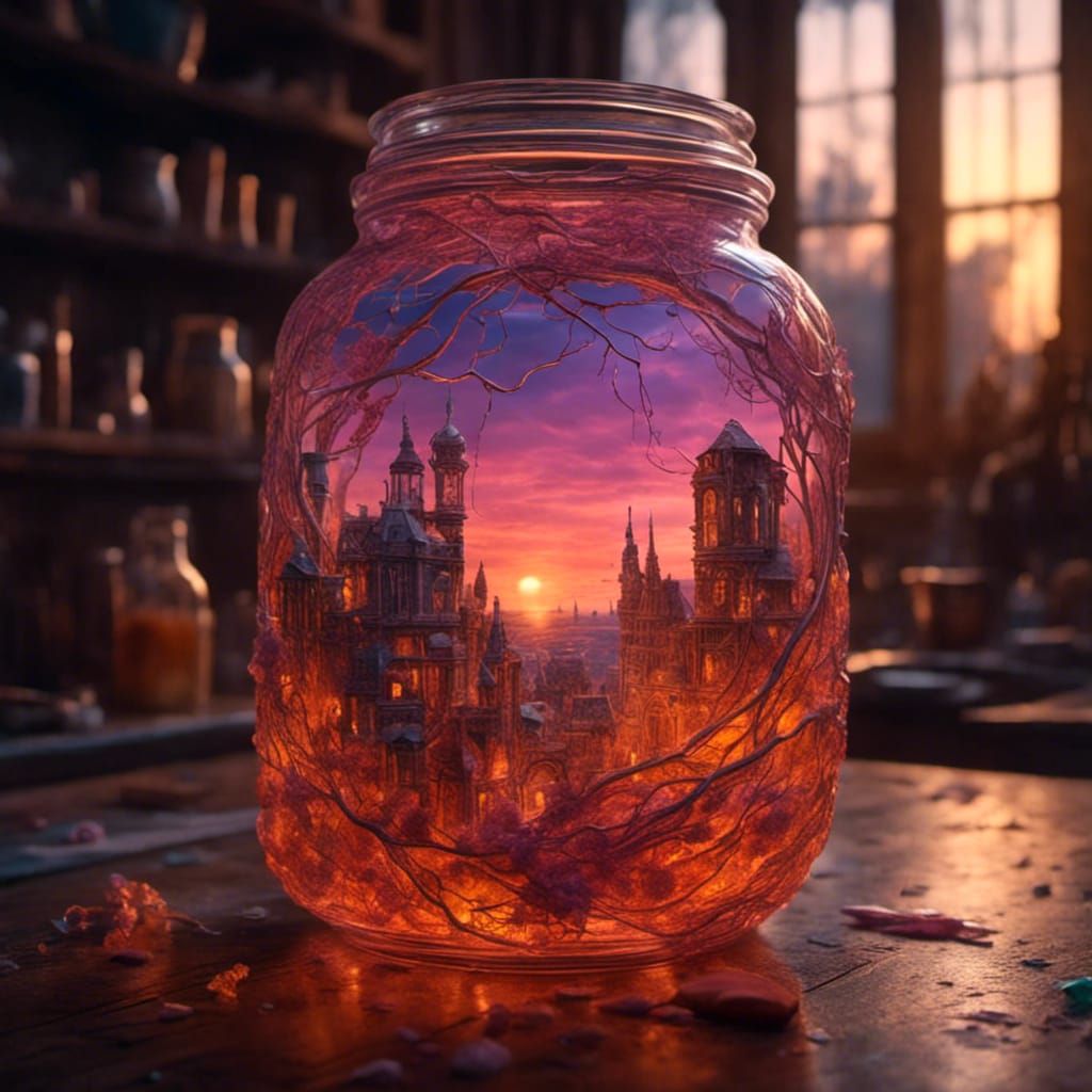 Surreal Jar Radiates Vibrant Sunset Colors