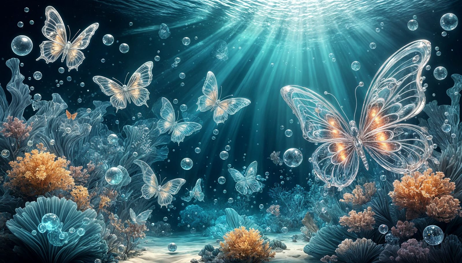 Crystal Butterflies and Crystal Bubbles underwater   by @Susan