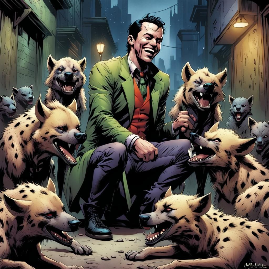 tim drake laughing with hyenas, joker junior. - AI Generated Artwork