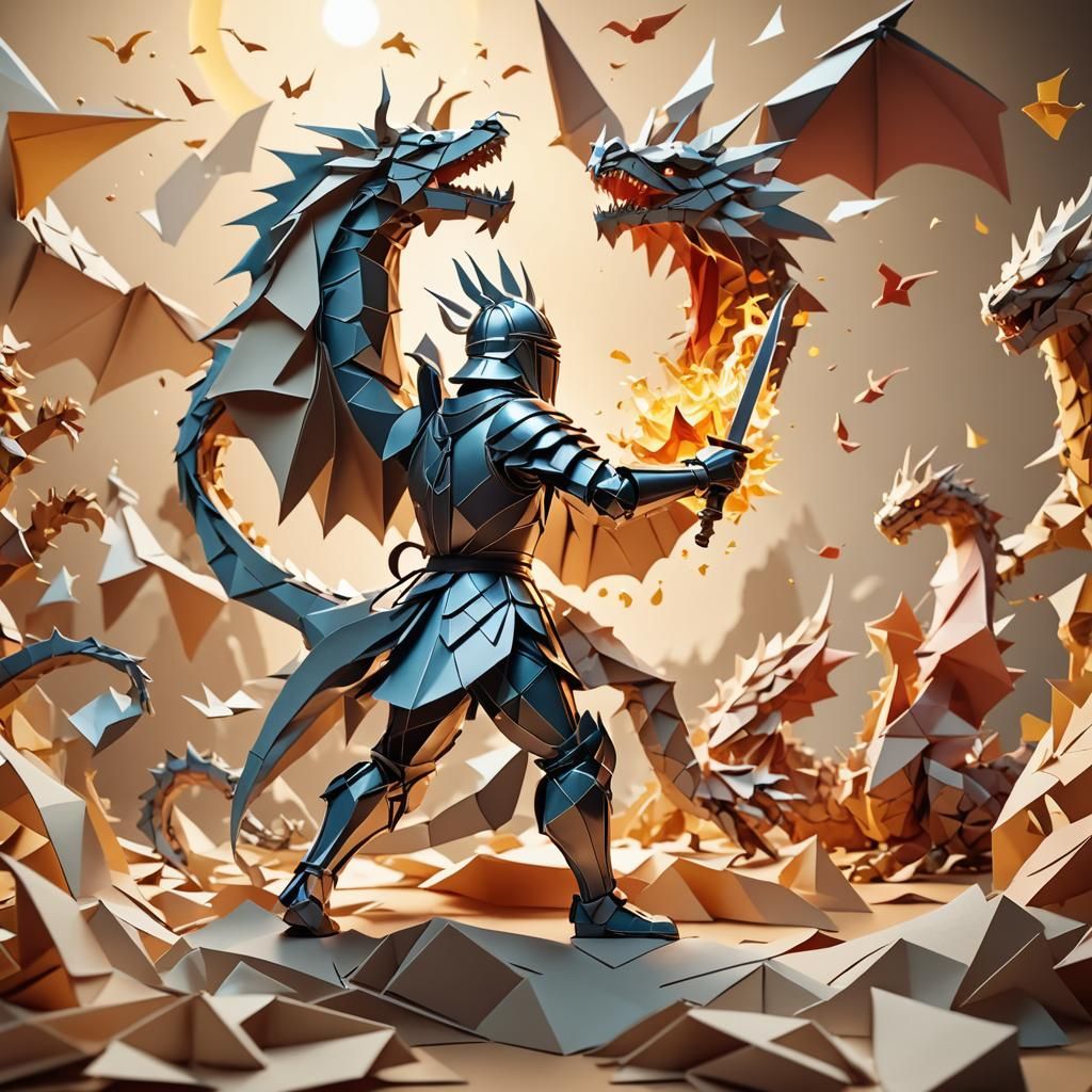 a knight fighting a dragon as the sun explodes
