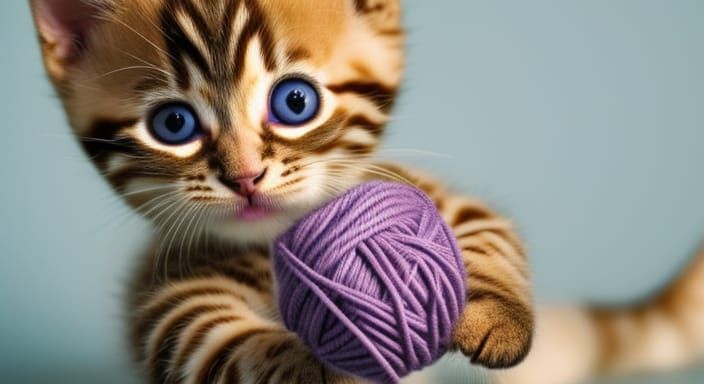 Cute kitten playing with yarn
