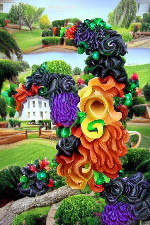 Big colorful Flowers in a Formal Topiary Garden 4.0 Fractal ...