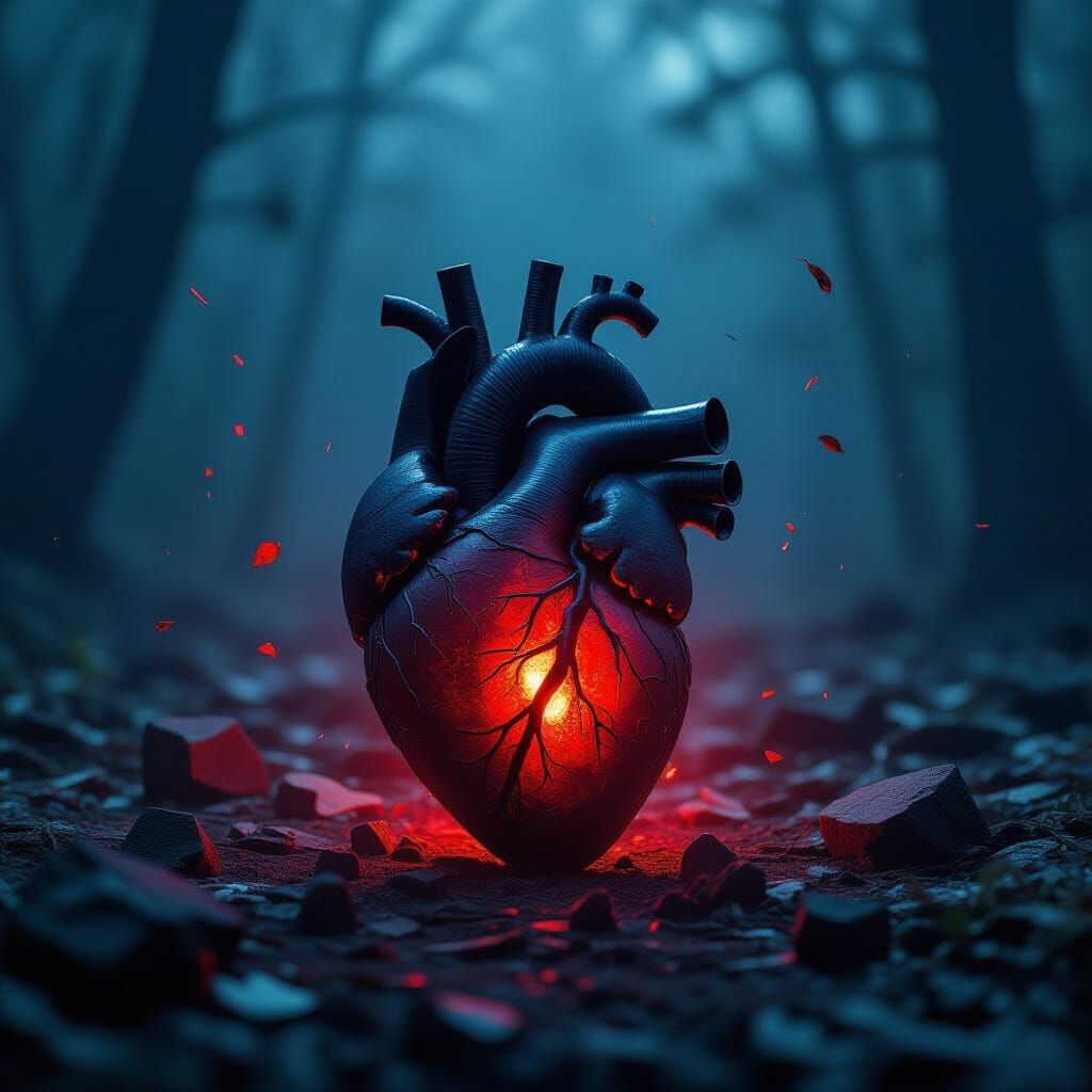 Dramatic Shattered Heart in Deep Shadows