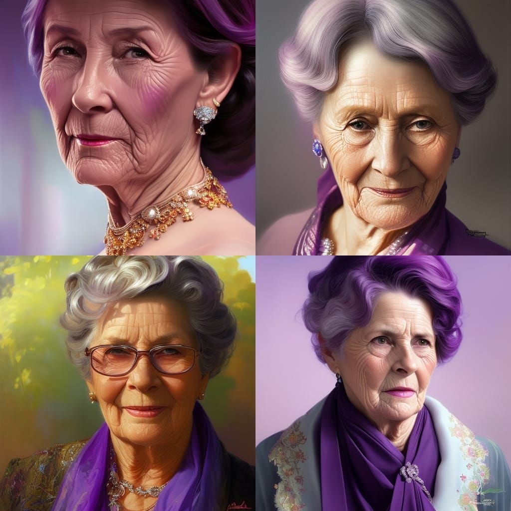 Beautifil old grandmother in a purple dress - AI Generated Artwork ...