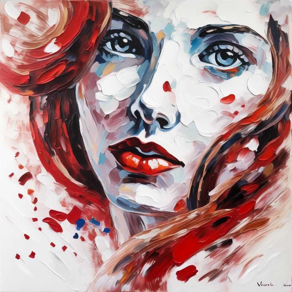 Volto di donna con macchie rosse  sulla parte destra del vis...