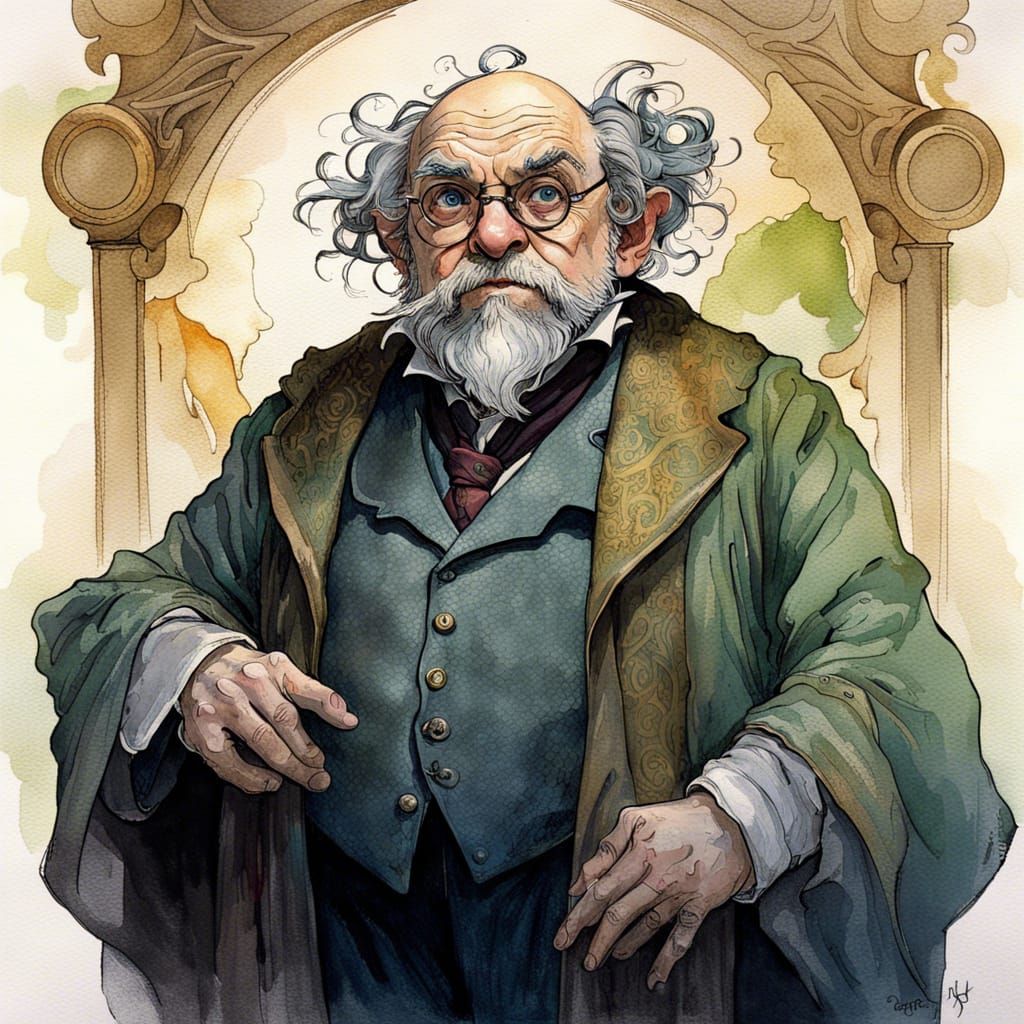 Professor Filius Flitwick Ink Painting AI Generated Artwork