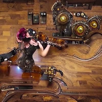 Steampunk mistress plays violin 8k resolution