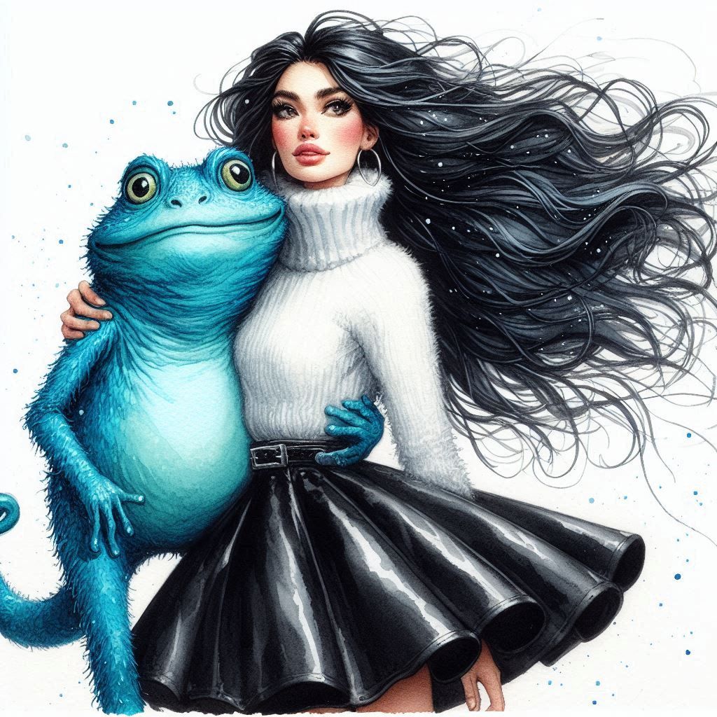 " ... and a big blue frog loves me."