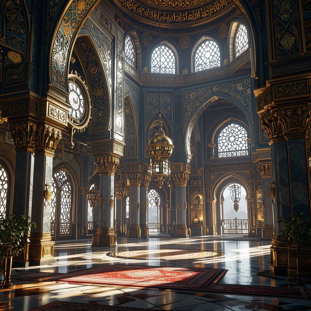 inside islamic steampunk palace
