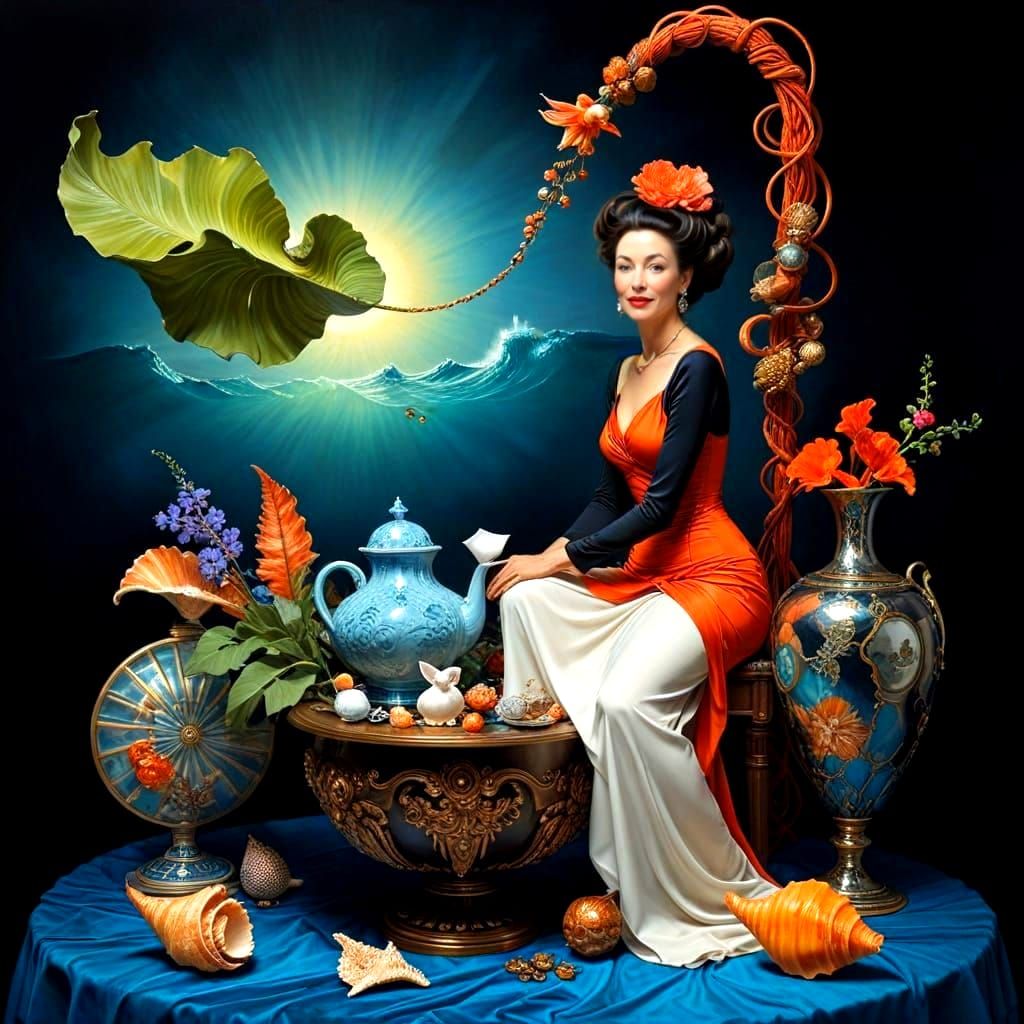 Vibrant Surreal Portrait of a Happy Lady in Exotic Attire