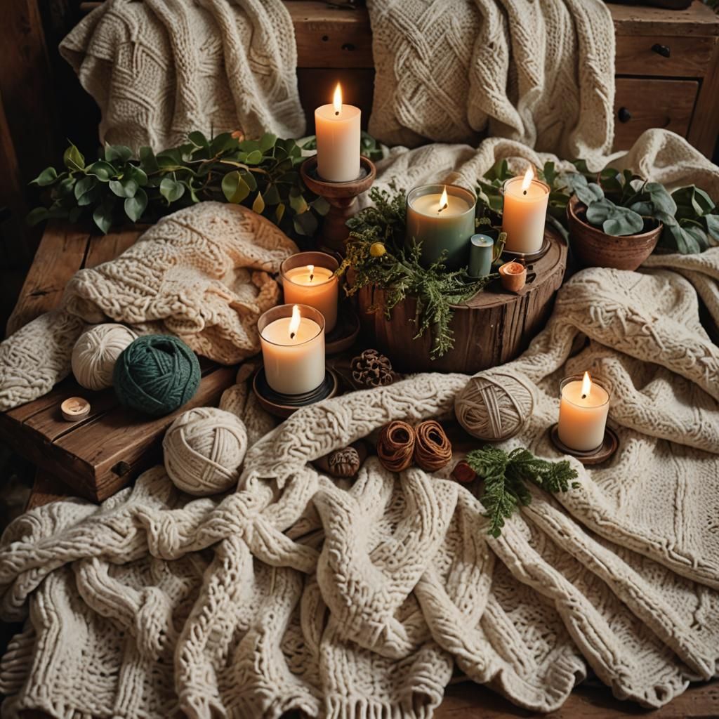 Artisanal Still Life with Wool and Pottery