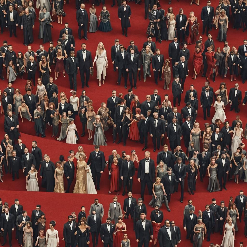 A split image. One side shows a group of celebrities on a re...